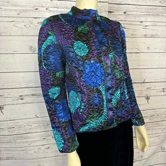 Ruby Rd 100% silk multicolored zip up jacket size medium - Picture 15 of 15